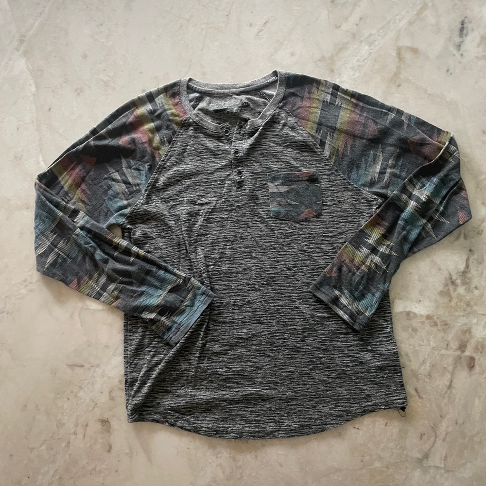 Gray and Multicolor Men's Henley Shirt